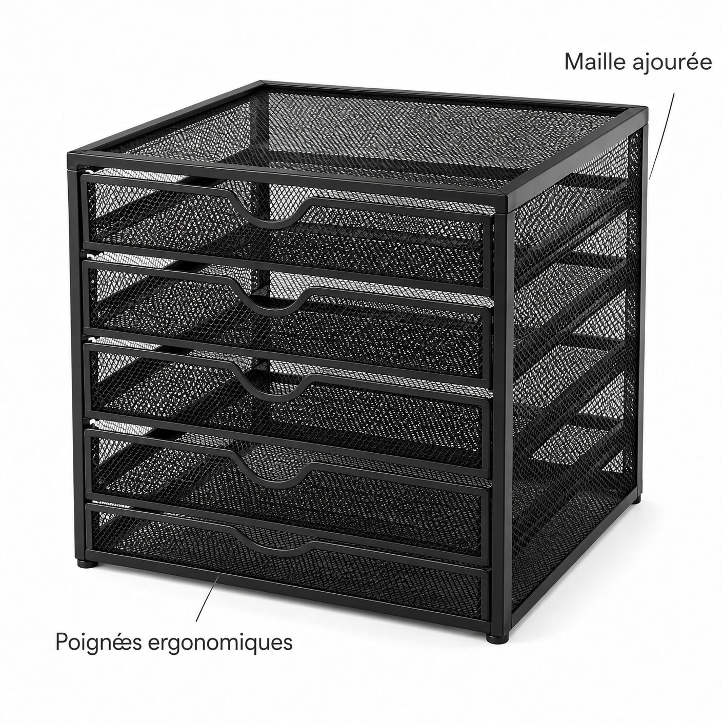 Organisateur de Bureau à 5 Tiroirs en Métal – Rangement Multifonction pour Documents et Fournitures