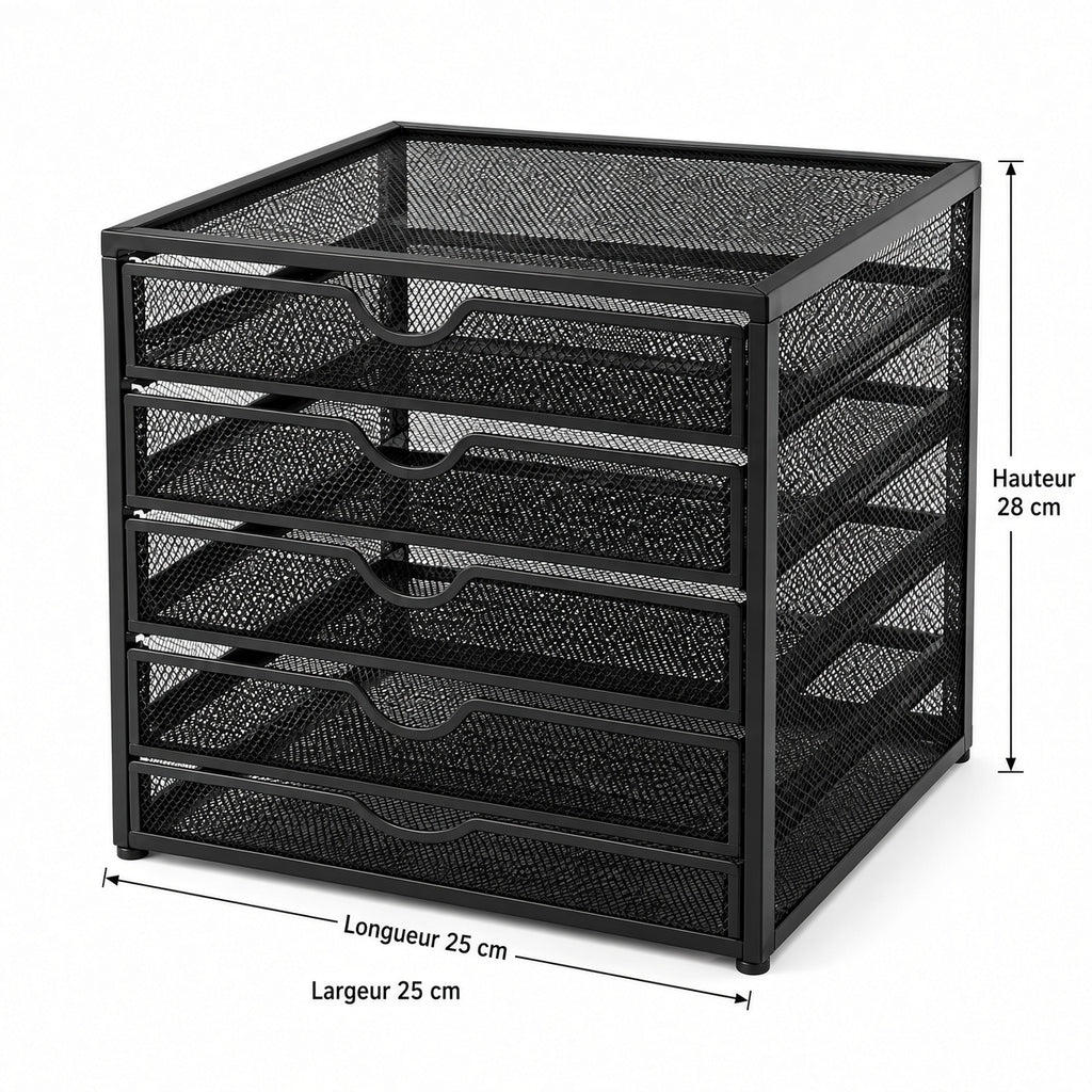 Organisateur de Bureau à 5 Tiroirs en Métal – Rangement Multifonction pour Documents et Fournitures