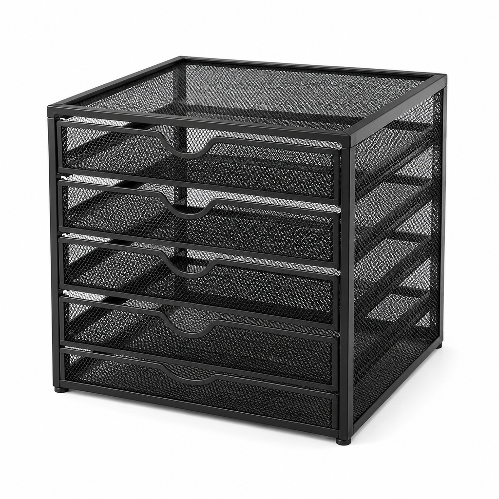 Organisateur de Bureau à 5 Tiroirs en Métal – Rangement Multifonction pour Documents et Fournitures