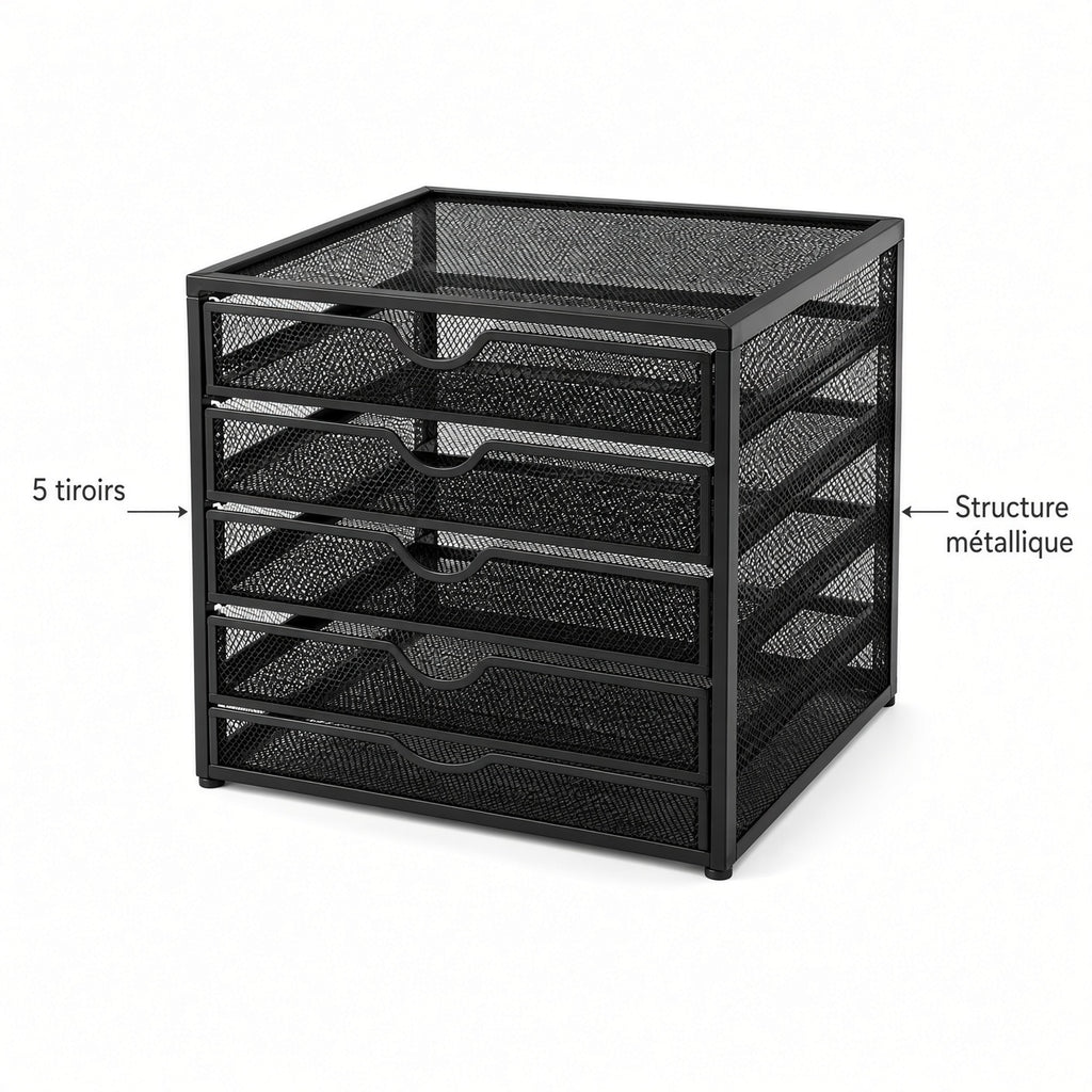 Organisateur de Bureau à 5 Tiroirs en Métal – Rangement Multifonction pour Documents et Fournitures