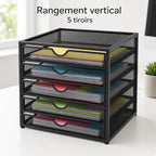 Organisateur de Bureau à 5 Tiroirs en Métal – Rangement Multifonction pour Documents et Fournitures
