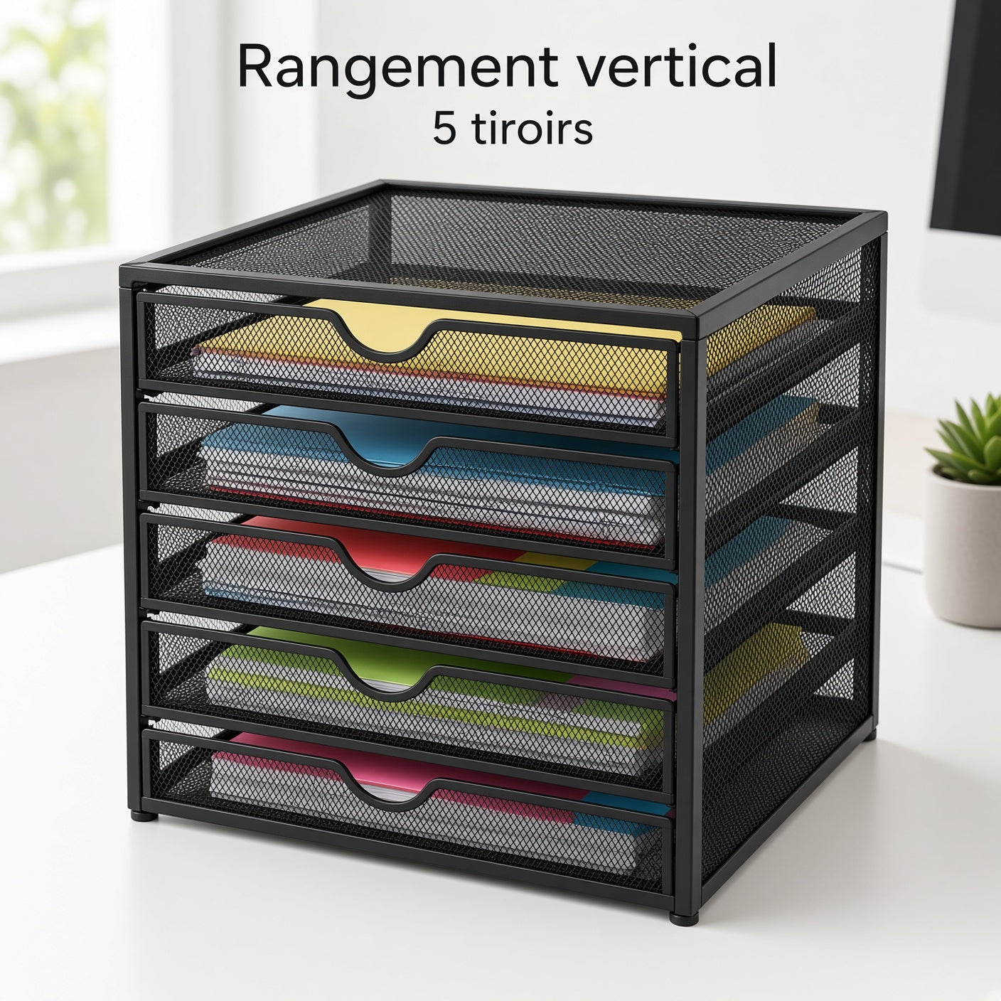 Organisateur de Bureau à 5 Tiroirs en Métal – Rangement Multifonction pour Documents et Fournitures
