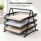 Organisateur de Documents de Bureau à 3 Niveaux – Bac de Rangement en Métal