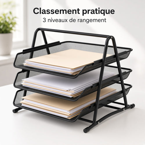 Organisateur de Documents de Bureau à 3 Niveaux – Bac de Rangement en Métal