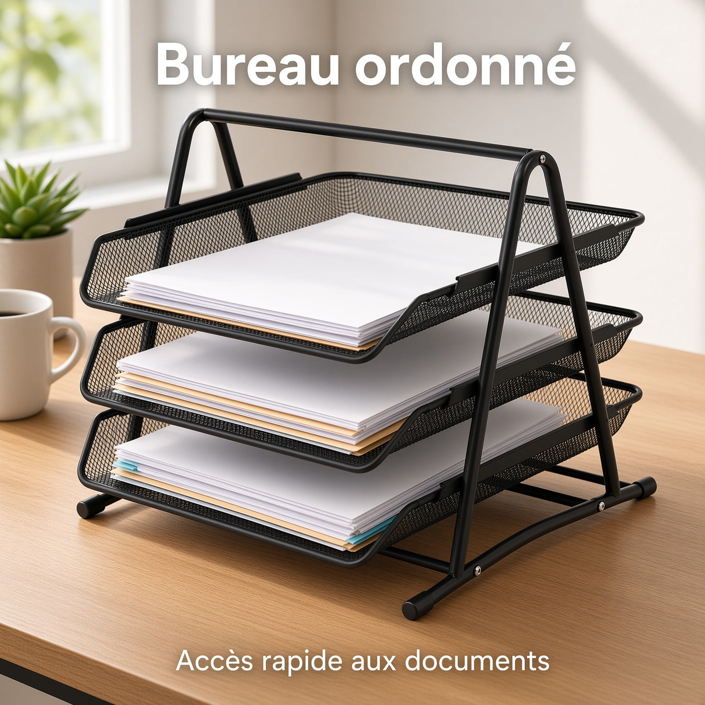 Organisateur de Documents de Bureau à 3 Niveaux – Bac de Rangement en Métal